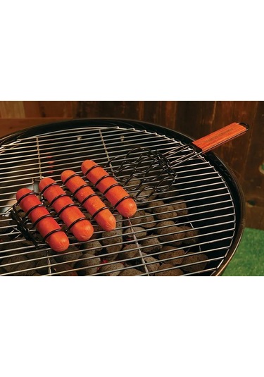 Fosenze Çelik Mangal Sosis Izgarası - Ayrılamabilir, Ahşap Kollü, 48.5x9cm, Mangal/fritöz Uygun, Sosis-hot Dog Pişirme Aleti Siyah