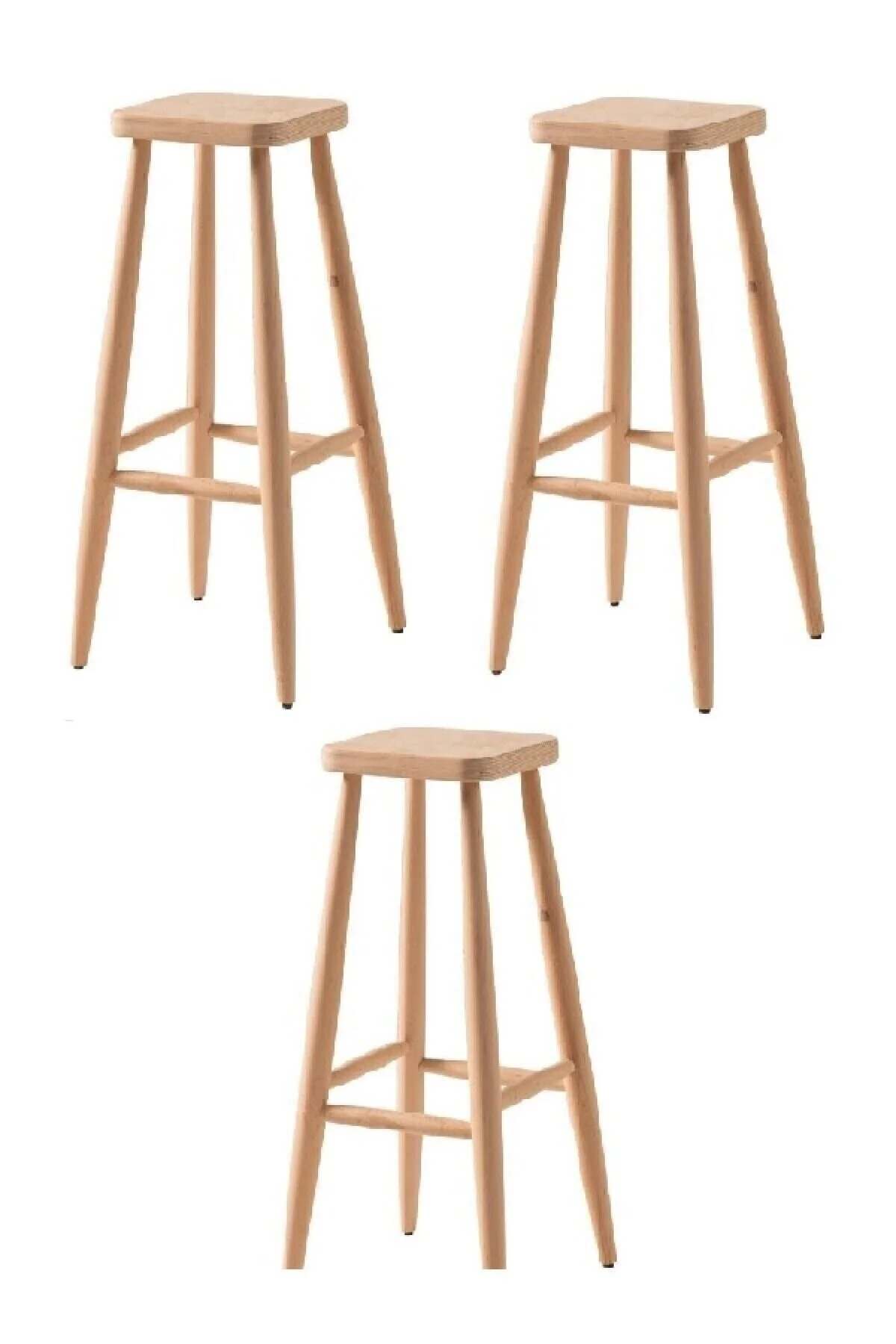 Clk Home Ahşap Tabure Ham Kare 70cm 3 Adet Ahşap