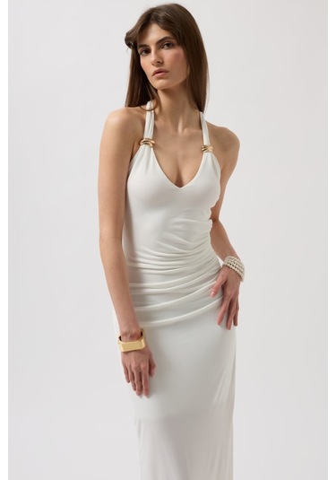 Aksesuar Detay Maxi Elbise Çok Renkli