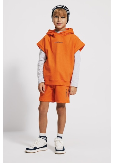 Kids Boy Kapüşonlu Loose Fit Kolsuz Sweatshirt Turuncu