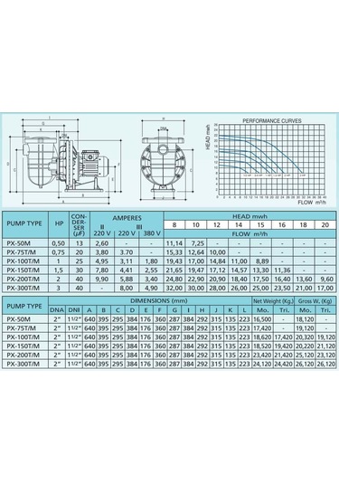 Pumpex-200m 2hp 220 V Havuz Pompası