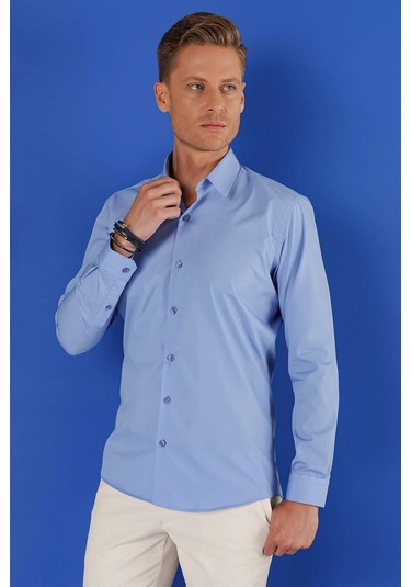 Gk 683 Slim Fit Koyu Mavi Klasik Gömlek Koyu Mavi