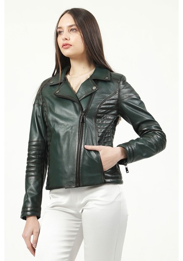 Dericlub Yb-2164 Gerçek Deri Kadın Mont Yeşil