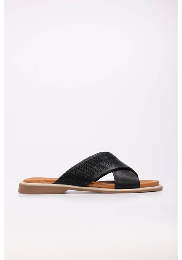 Hakiki Deri Kadın Düz Terlik 972za1201 Siyah