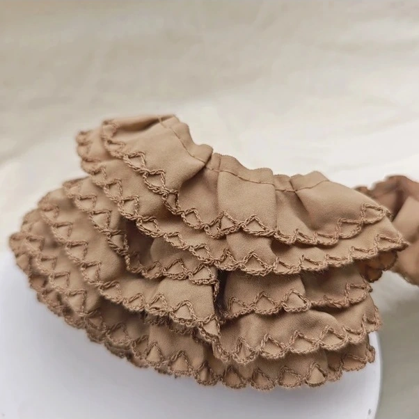 Trendooze Gaojunshop01 Koyu Kahverengi 4 Cm Çift Kat Fırfırlı Dantel Trimi Kumaş Şeridi