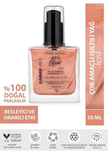 Bade Natural Rose Bitkisel Skualan İçerikli Çok Amaçlı Nemlendirici﻿﻿ Işıltılı Yağ 50 ML