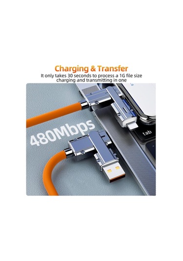 4 In 1 66w Alaşımlı Sıvı Silikon Veri Kablosu Usb/tip C - Usb C/ios Hızlı Şarj Kablosu