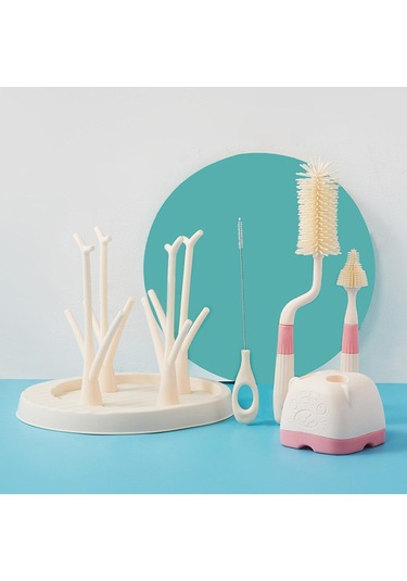 Suntek Biberon - Şişe Fırça Seti ve Kurutma Standı Bej