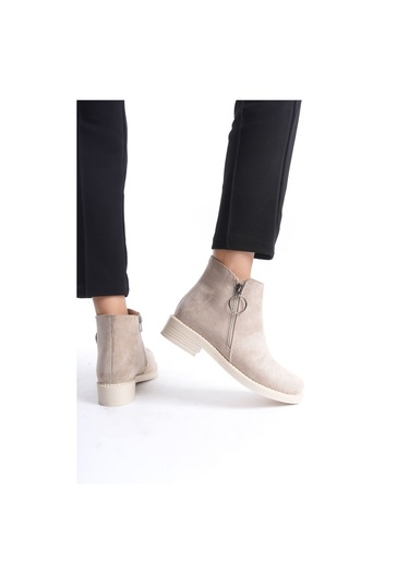 Margaret Fermuarlı Ortopedik Taban Topuklu Süet Kadın Bot Stt - Ten Çok Renkli