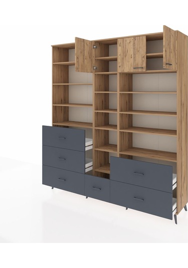 Hyperion Dolap 17 Raflı 6 Çekmeceli 3 Kapaklı 220x44x243 Çam-çam/antrasit Atlas Çam/antrasıt