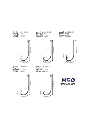 MSO Olta Balıkçılık Uzun Şaft Yüksek Karbon Çelik İğne 20 Adet