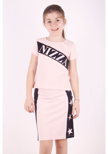 Toontoy Kız Çocuk Yıldız Baskılı Etekli Takım Pudra