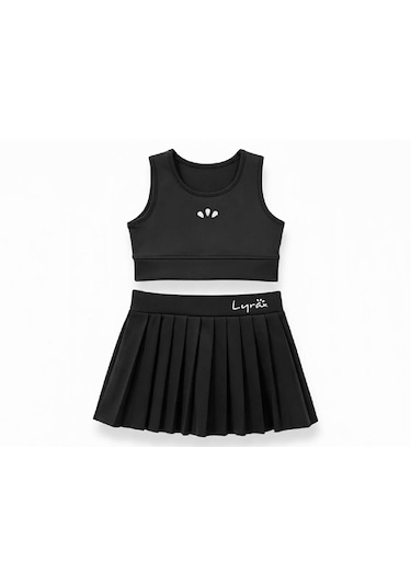 Nurbebe Şort Etekli Siyah Crop Kız Çocuk Sporcu Takım