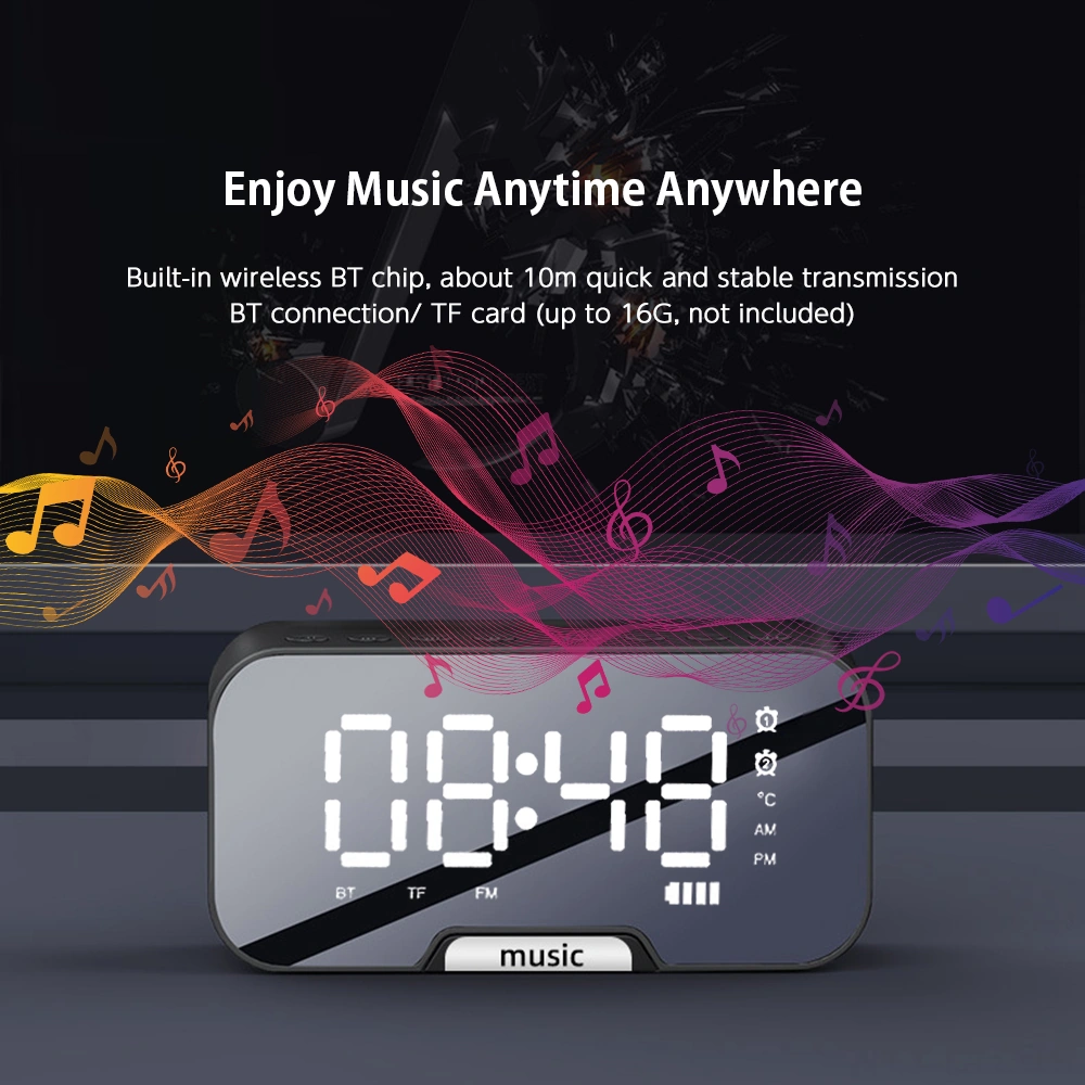 Dofolink Q5 Müzik Çalar Fm Radyo Bluetooth Hoparlör, Saat Ve Telefon Tutucu İle Sıcaklık Göstergeli 5'li İşlevli Led Alarm Saati, Dışarıda Kullanıma Uygun, Pembe Batarya Dahil