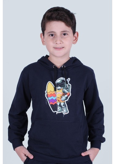 Fyk Kids Kapüşonlu Kanguru Cepli Erkek Çocuk Eşofman Takımı Lacivert