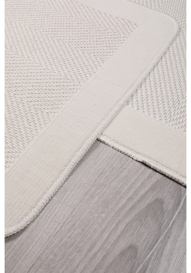 Sisal Vektör Kaymaz Tabanlı Kolay Silinebilir 2li Beyaz Banyo Paspas Seti 60x100-50x60
