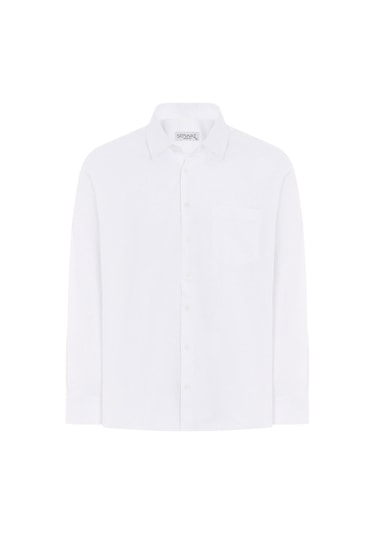 Beyaz Regular Armürlü Klasik Yaka Gömlek-33530 Beyaz