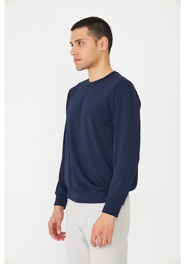 White Stone Lacivert Basic Bisiklet Yaka Erkek Sweatshirt Laci