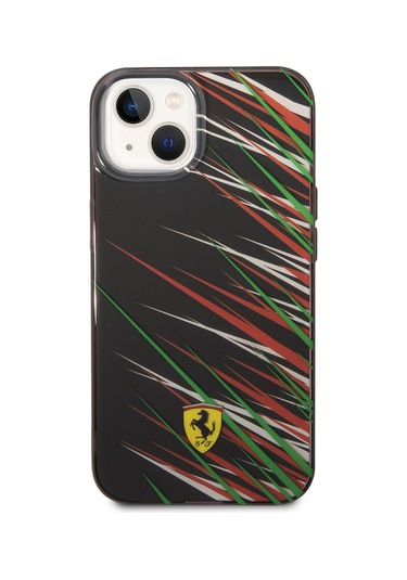 İphone Uyumlu 14 Kılıf Ferrari Lisanslı Baskı Logolu Çimen Desenli Kapak Siyah