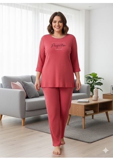 Kadın Büyük Beden Pijama Takımı Pembe