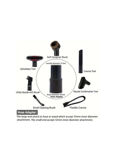 Fochsia 7pcs 32mm Ve 35mm Standart Hortum İçin Universal Vakum Aparatları Seti Yer Fırçası Döşeme Nozulu