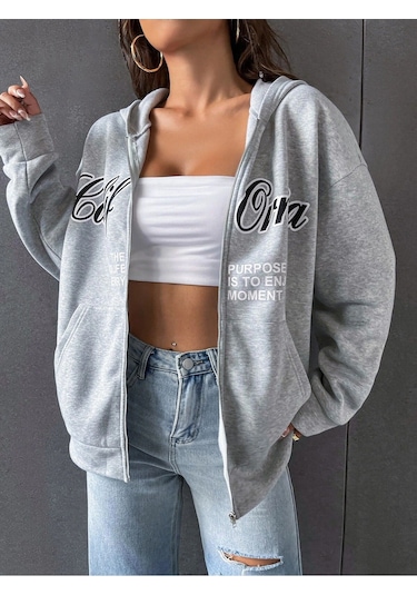Relax&Basic 3 Iplik Şardonlu Fermuarlı Kapüşonlu Sweatshirt Gri 3 Lü Kombin Siyah