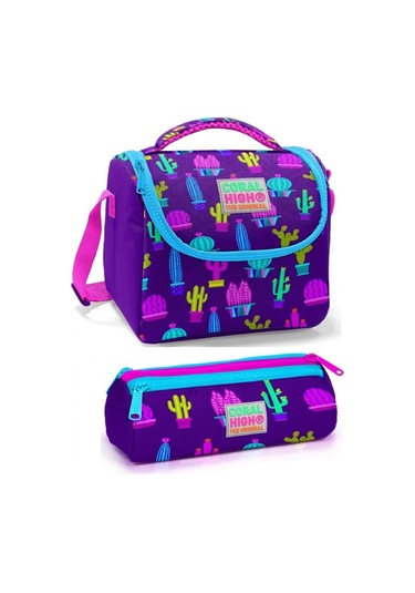 Coral High Kız Çocuk Mor Mavi KaktüBeslenme Çantası Seti