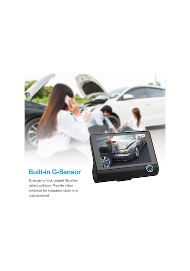 4" Araba Dvr Araç Kamerası 3 Lensli Ön Ve Arka Video Kaydedici Kamera G-sensörü