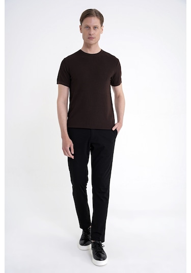 Efor Comfort Fit Rayon Karışımlı Kahverengi Bisiklet Yaka Tişört Ts 925