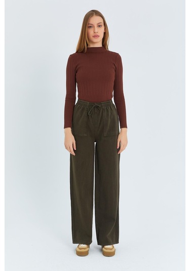 4572 Kadın Parça Boya Palazzo Pantolon Haki Haki