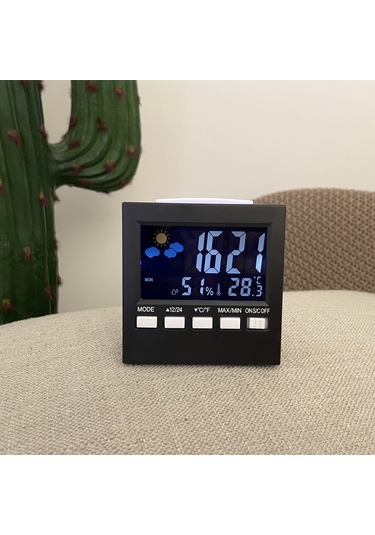 Gajeena Ev İçin Sıcaklık Nem Ölçer, Led Sesli Arka Işık, Renkli Ekran Takvim Ve Alarm Saat - Siyah 2159t Çok Renkli