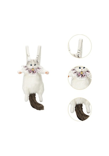 Fastbuy Sevimli Kedi Şekilli Sırt Çantası Gri Suntek Doldurulmuş Gri