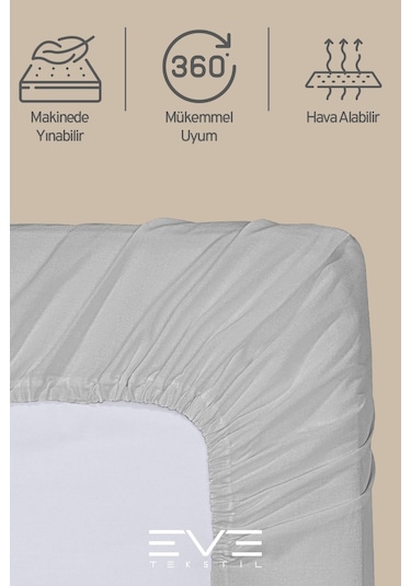 Eve Tekstil Fitted Yüksek Kaliteli Penye Kumaş Tek Kişilik Lastikli Çarşaf Açık Gri