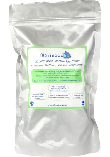 Marispacks 10 G X 25 Adet Silikajel Nem Alıcı Paket Nonwoven, Aluminyum Doypack Ambalajda