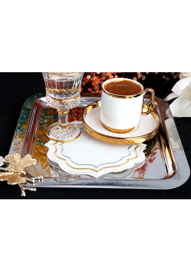 Gold Silver Ipek Görünümlü 6'lı Kahve Yanı Kokteyl Sunum Peçetesi