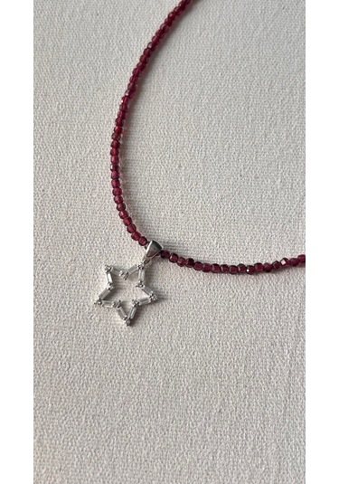 Granat Laltaşı 925 Ayar Gümüş Kolye Çok REnkli