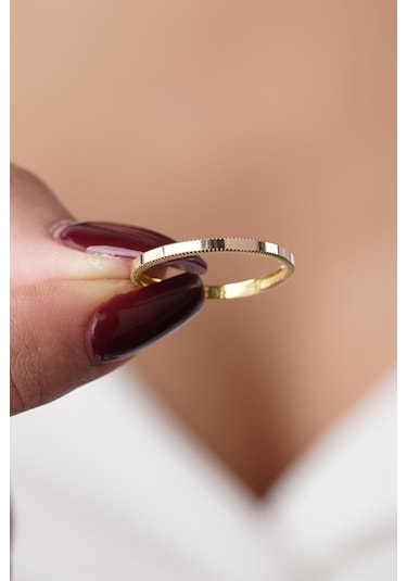 22 Ayar Görünümlü 14 Ayar Altın Ajda Yüzük Yzk6718 Koyu Sarı