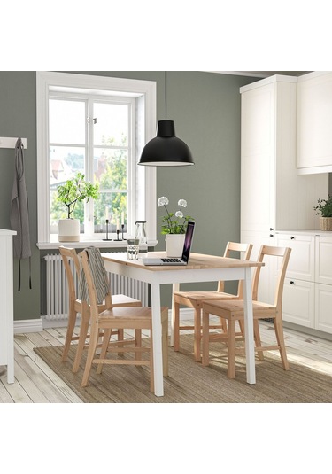 Mutfak Masası Takımı, Açık Kahverengi-beyaz, 4 Sandalyeli beyaz