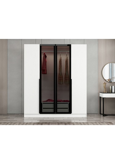 Kale Plus 4 Mebran Kapaklı 2ç Dolap Beyaz Mebran Füme Cam 210cm Beyaz