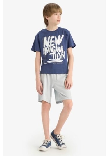 DeFacto Erkek Çocuk 2'li Takım Baskılı Kısa Kollu Tişört Beli Lastikli Şort F1231A825SMPR498