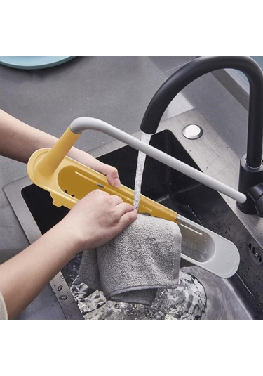 Xindoker Mutfak Lavabo Genişlik Ayarlanabilir Genişletilebilir Sulama Sepeti, Havlu Kurutma Rakımı Ve Malzeme Düzenleyici - Sarı