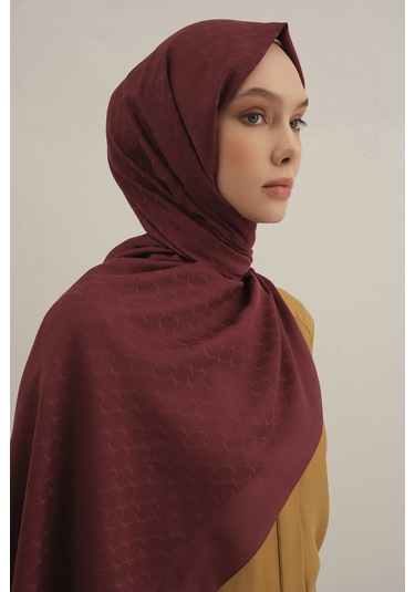 Bordo Link Desen Bambu Cotton Şal 32 Bordo