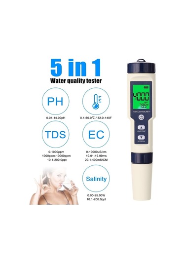 Pazly Test Test Test Su Profesyonel Ph/ec/tds/tuzluluk/termometre Parametreli Ölçer Kalitesi İn Dijital Çok Cihazı Cihazı 1 Cf