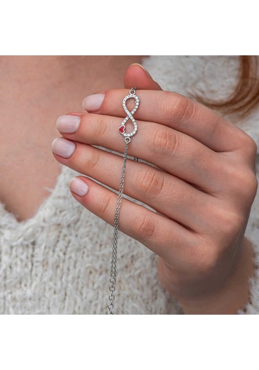 Artsmagazinmücevher Gümüş Sonsuzluk Kırmızı Kalpli Kadın Bileklik