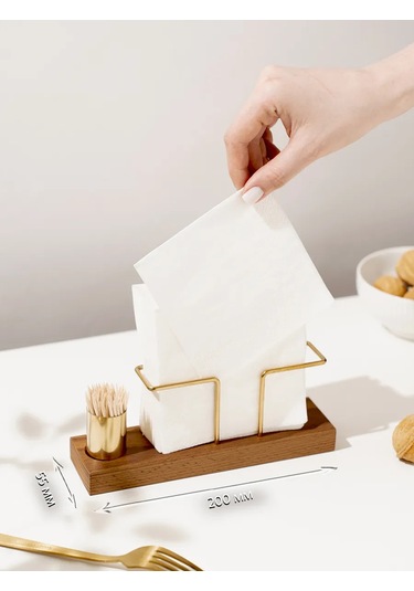 Tonykate Home Mutfak İçin Masaüstü Ahşap Dekoratif Peçetelik 446696762 Altın Rengi