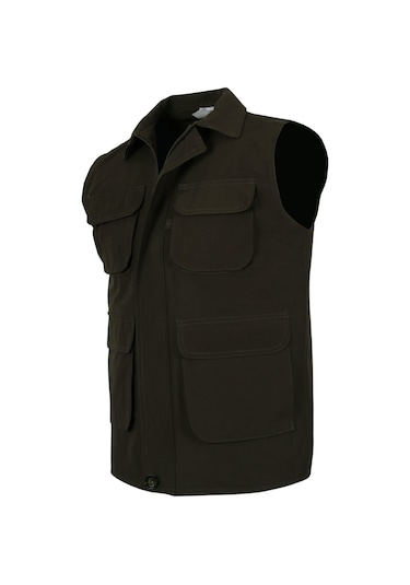 Erkek Keten Yelek Regüler Fit Yakalı Haki Renk Rar01310 Haki