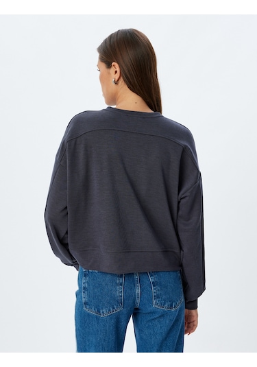 Koton Basic Sweatshirt Uzun Kollu Bisiklet Yaka Lacivert 5wak10063ek Lacivert