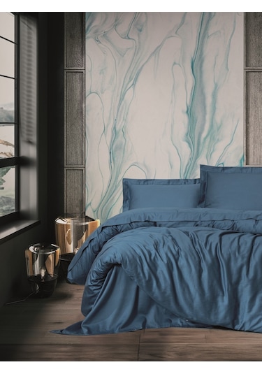 Cotton Box Elegant Saten Çift Kişilik Nevresim Takımı Mavi