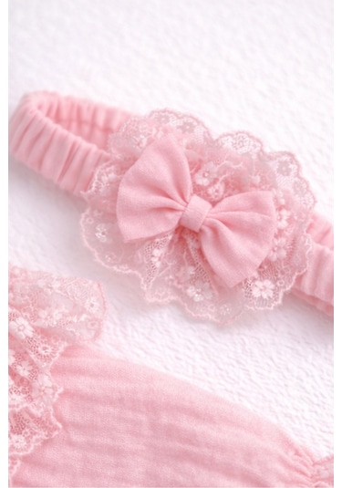 Kardeşler Bebe Müslin Body & Zıbın Dantel Detay Pembe