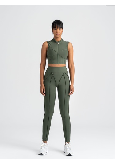 Dikişle Modellenmiş Spor Tayt Haki Yeşili